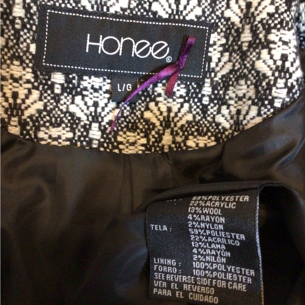 Honee Women’s Patterned Wool Blend Peacoat Jacket Size L Double Breasted Lined - Picture 11 of 11
